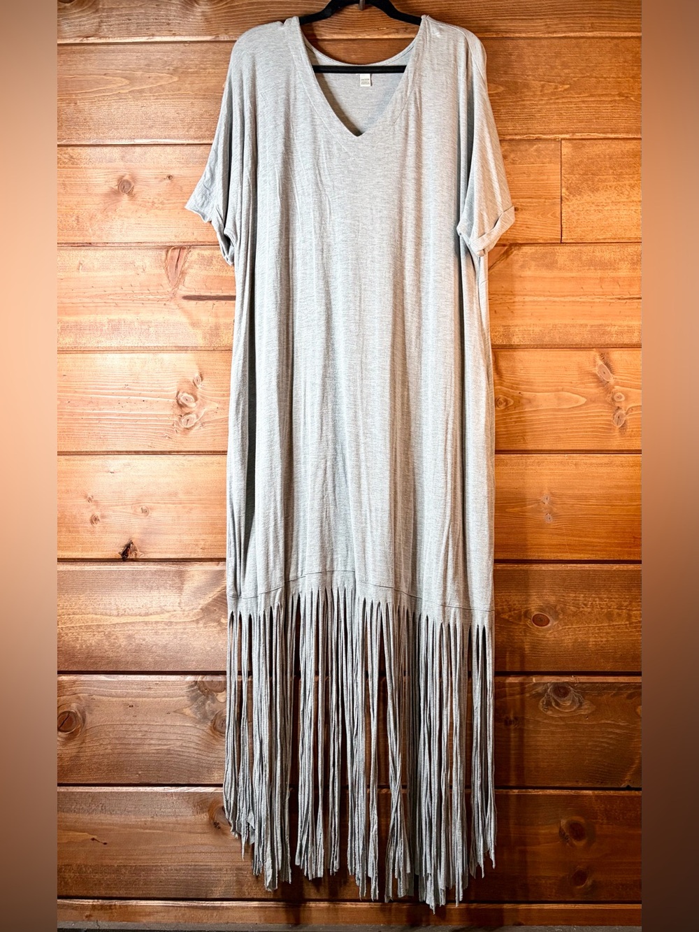 Cato Gray Fringe Maxi T-Shirt Fringe Dress Size 14/16W 💕🖤